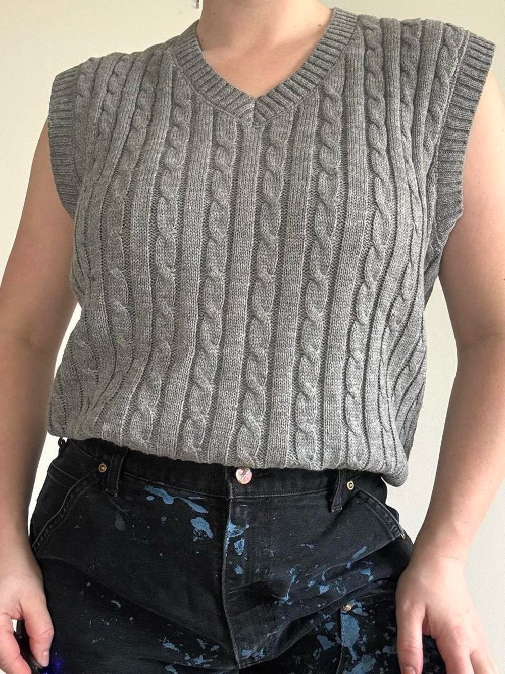 H2H grey cable knit sweater vest
